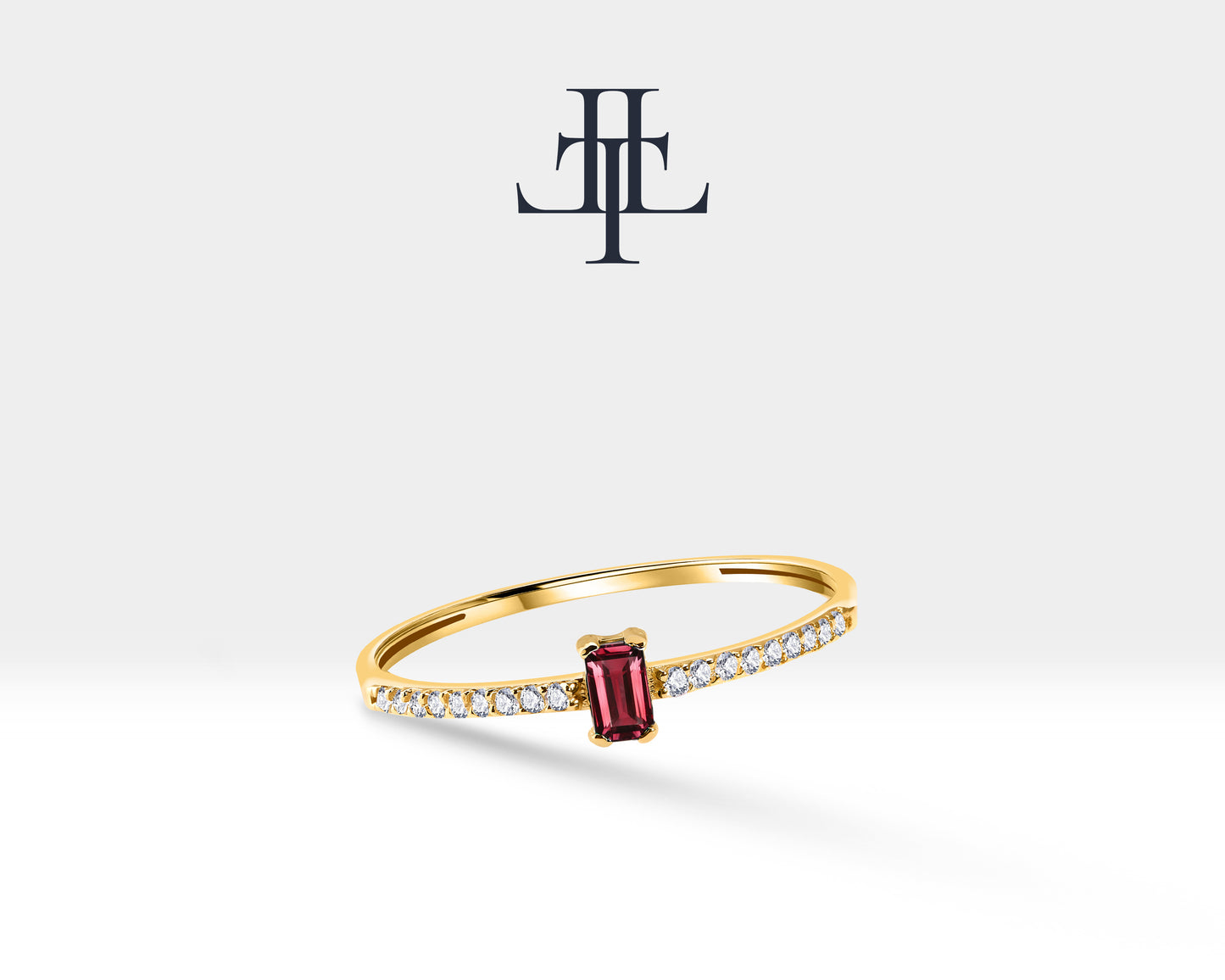 14K Yellow Solid Gold,Multi Stone Ring,Baguette Cut Ruby and Diamond Ring,Dainty Ring