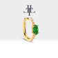 Huggie Hoop Earring , Oval Cut Emerald and Diamond Design Earring , 14K Yellow Solid Gold