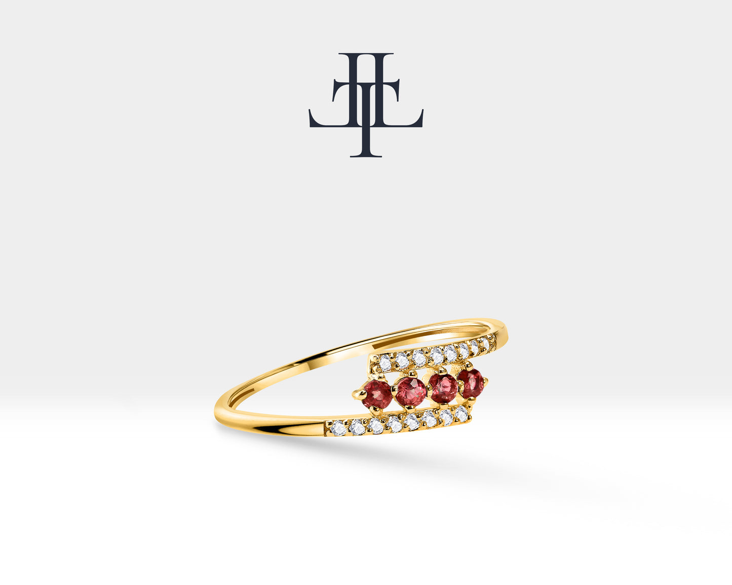 14K Yellow Solid Gold,Multi Stone Ring,Round Cut Ruby and Diamond Ring