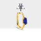 Huggie Hoop Earring , Oval Cut Sapphire and Diamond Design Earring , 14K Yellow Solid Gold