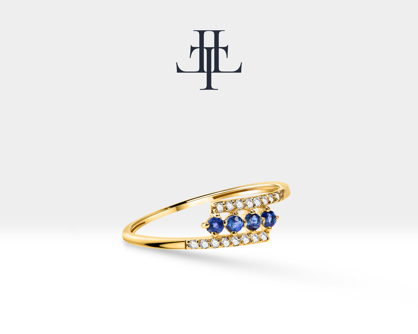 14K Yellow Solid Gold,Multi Stone Ring,Round Cut Sapphire and Diamond Ring